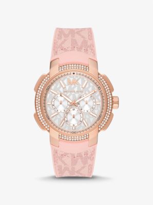 Oversized Sydney Pavé Rose Gold-Tone and Silicone Watch | Michael Kors