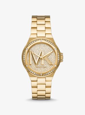 Lennox Pavé Logo Gold-Tone Logo Watch | Michael Kors