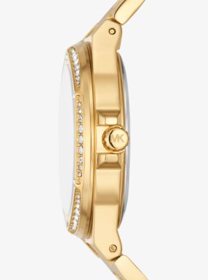 Horloge Lennox, goudkleurig met siersteentjes en logo image number 1
