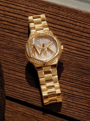 Horloge Lennox, goudkleurig met siersteentjes en logo image number 3