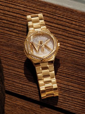 Lennox Pav Logo Gold Tone Logo Watch Michael Kors