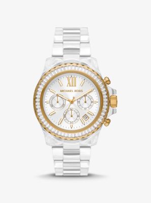 Michael Kors Ladies Gold Tone and White Resin Watch