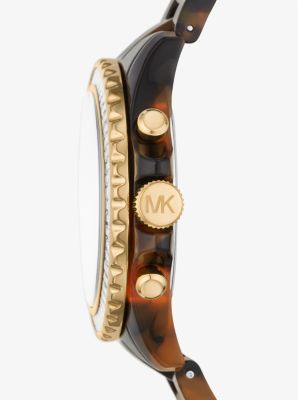 Oversized Everest Pave Gold Tone and Tortoiseshell Bio Based Acetate Watch Michael Kors