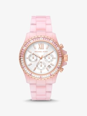 Oversized Everest Pavé Rose Gold-Tone and Bio-Based Acetate Watch | Michael  Kors