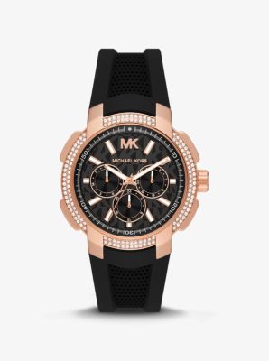 Oversized Sydney Pavé Rose Gold-Tone and Silicone Watch | Michael Kors