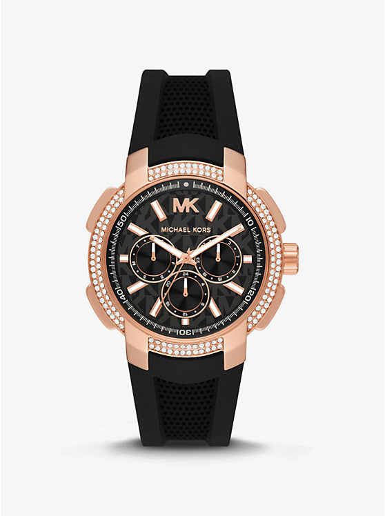 Oversized Sydney Pavé Rose Gold-Tone and Silicone Watch image number 0