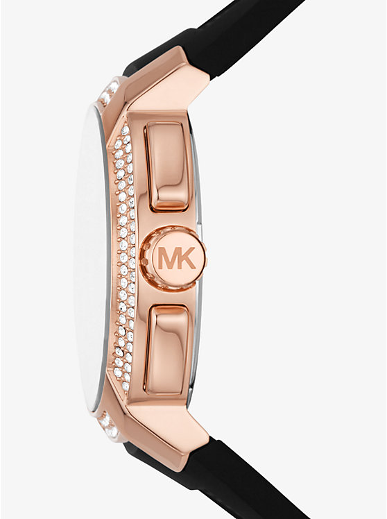 Montre Sydney surdimensionnée de ton or rose à pavé et à bracelet en silicone image number 1