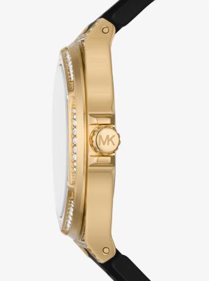 Oversized Lennox Pavé Gold-Tone and Silicone Watch | Michael Kors