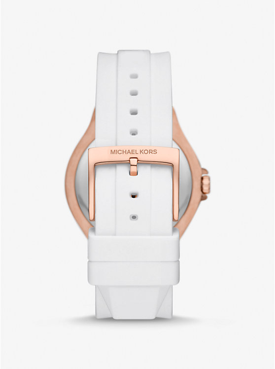 Oversized Lennox Pavé Rose Gold-Tone and Silicone Watch image number 2
