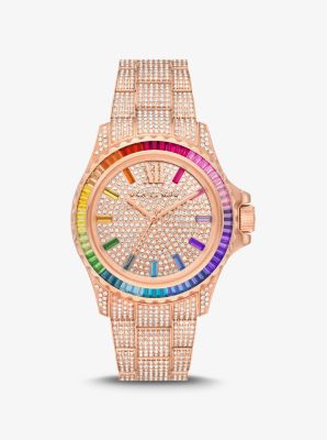 Montre Everest surdimensionn e de ton or rose pav arc en ciel