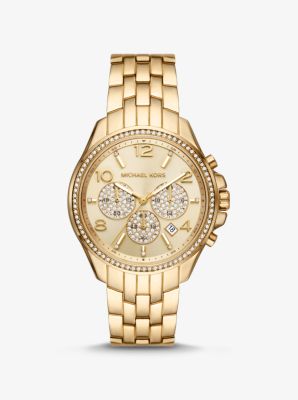 Oversized Pilot Pavé Gold-Tone Watch | Michael Kors