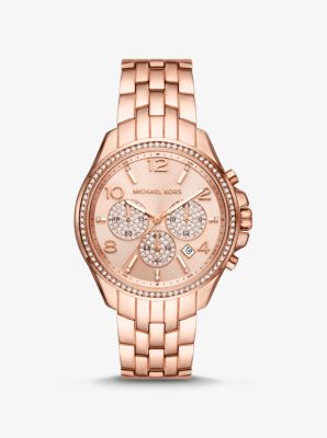 Oversized Pilot Pavé Rose Gold-Tone Watch | Michael Kors