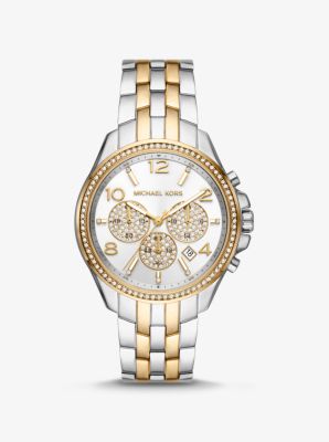 Oversized Pilot Pavé Two-Tone Watch | Michael Kors