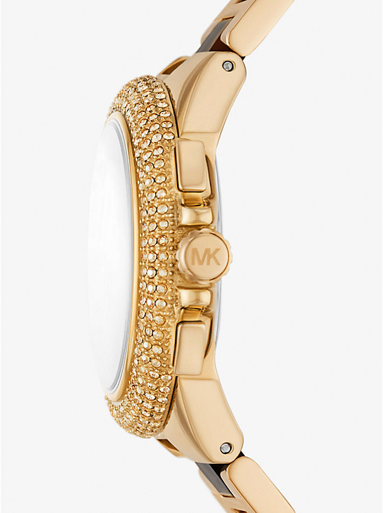 Montre Camille surdimensionnée dorée à pavé et à bracelet en acétate écaille de tortue image number 1