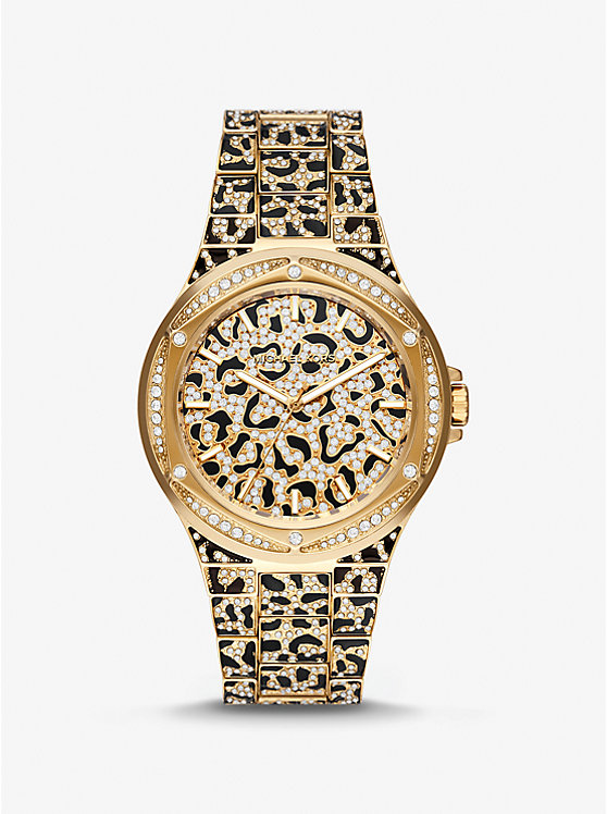 Oversized Lennox Animal Pavé Gold-Tone Watch image number 0