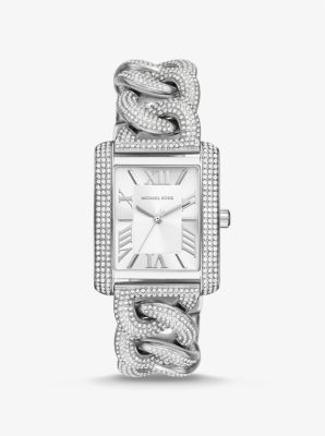 Oversized Emery Pavé Silver-Tone Curb-Link Watch | Michael Kors