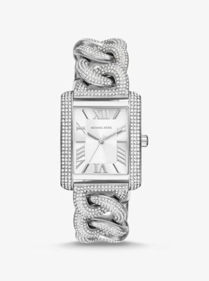 Oversized Emery Pavé Silver-tone Curb-link Watch | Michael Kors