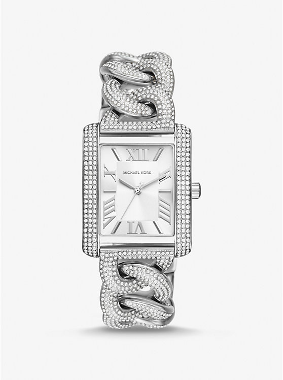 Oversized Emery Pavé Silver-Tone Curb-Link Watch image number 0
