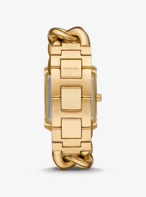 Orologio Emery oversize tonalità oro con maglie a catena e pavé image number 2