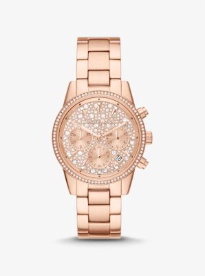 Reloj Ritz En Tono Dorado Rosa Con Incrustaciones | Michael Kors