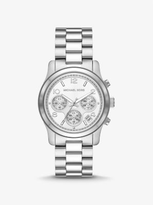 Oversized Everest Silver-Tone Kors | Michael Watch Leather and