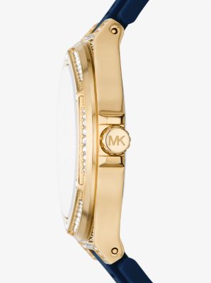 Oversized Lennox Pavé Gold-Tone and Silicone Watch | Michael Kors