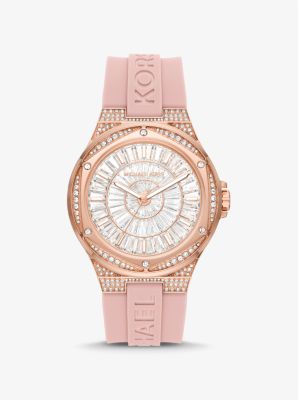 Oversized Lennox Pav Rose Gold Tone and Silicone Watch Michael Kors