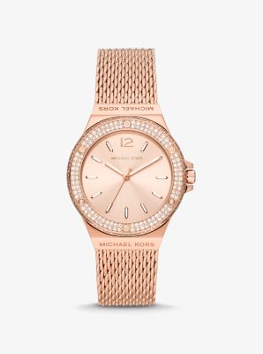 Relógio de malha dourada-rosa com incrustações Lennox image number 0