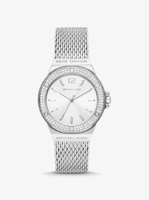 Horloge Lennox van mesh, zilverkleurig met siersteentjes image number 0