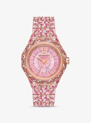 Limited Edition Oversized Raquel Pave Rose Gold Tone Watch Michael Kors