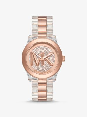 Runway Pavé Rose Gold-Tone and Acetate Watch | Michael Kors Canada