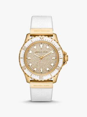 Oversized Slim Everest Pavé Gold-Tone and Embossed Silicone Watch image number 0