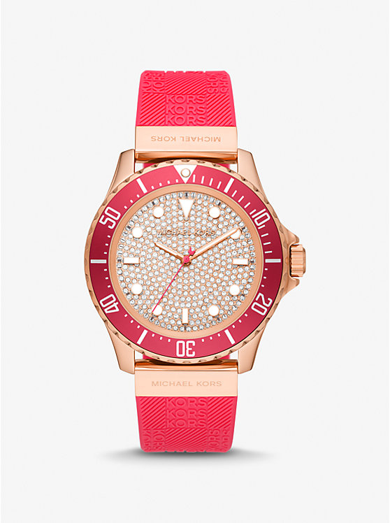 Oversized Slim Everest Pavé Rose-Gold Tone and Embossed Silicone Watch image number 0