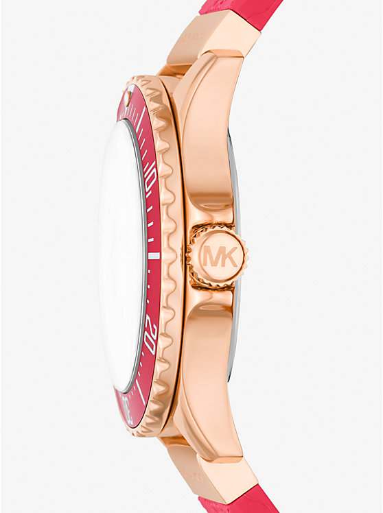 Montre Everest mince surdimensionnée de ton or rose à pavé et à bracelet en silicone gaufré image number 1