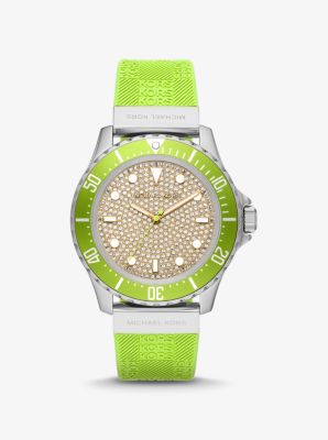 Oversized Slim Everest Pavé Silver-Tone and Embossed Silicone Watch