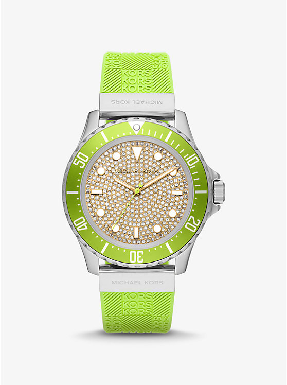 Oversized Slim Everest Pavé Silver-Tone and Embossed Silicone Watch image number 0