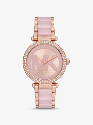 Parker Pave Rose Gold Tone and Acetate Watch Michael Kors