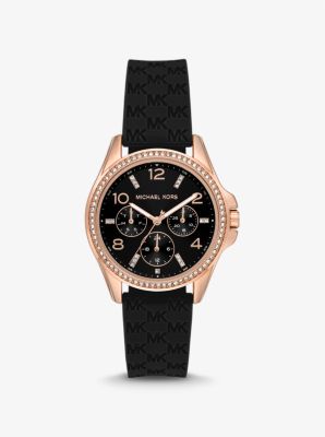 Mini Pilot Pav Rose Gold Tone and Logo Silicone Watch Michael