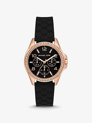 Mini Pilot Pavé Rose Gold-Tone and Logo Silicone Watch
