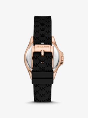 Mini Pilot Pavé Rose Gold-Tone and Logo Silicone Watch | Michael Kors