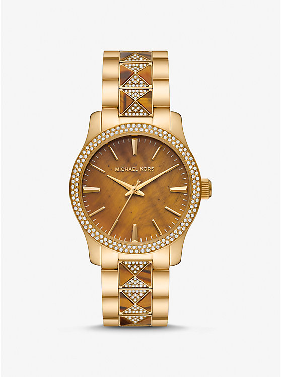 Runway Pavé Gold-Tone and Tiger's Eye Watch image number 0