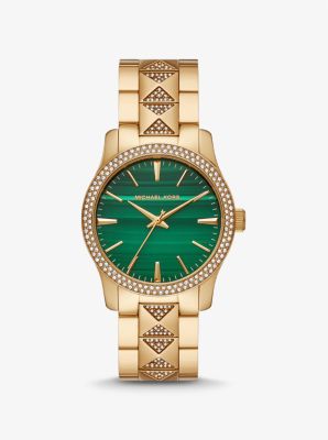 Runway Pavé Gold-Tone and Malachite Watch | Michael Kors