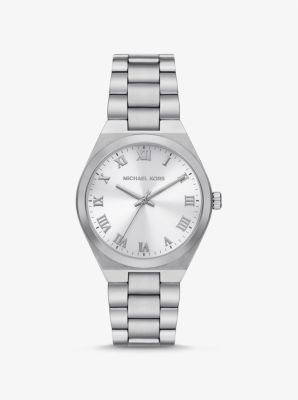 Oversized Everest Silver-Tone and Leather Watch Michael Kors 