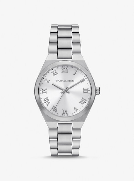 Oversized Everest Silver-Tone and Leather Watch | Michael Kors