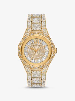 Reloj Raquel oversize en tono dorado con incrustaciones image number 0