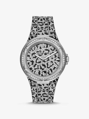 Oversized Lennox Animal Pav Silver Tone Watch Michael Kors