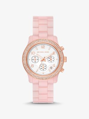 Runway Pavé Rose Gold-Tone and Blush Acetate Watch