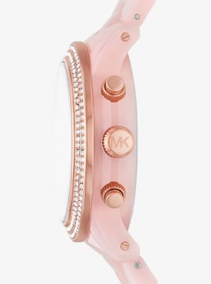 Montre Runway de ton or rose à pavé et à bracelet en acétate rose