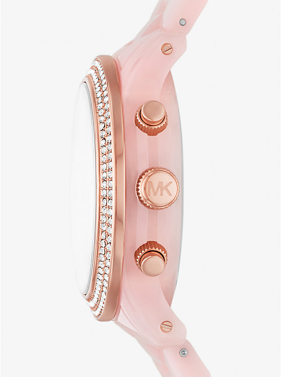 Montre Runway de ton or rose à pavé et à bracelet en acétate rose dragée image number 1