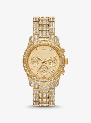 Oversized Lennox Animal Pavé Gold-Tone Watch | Michael Kors